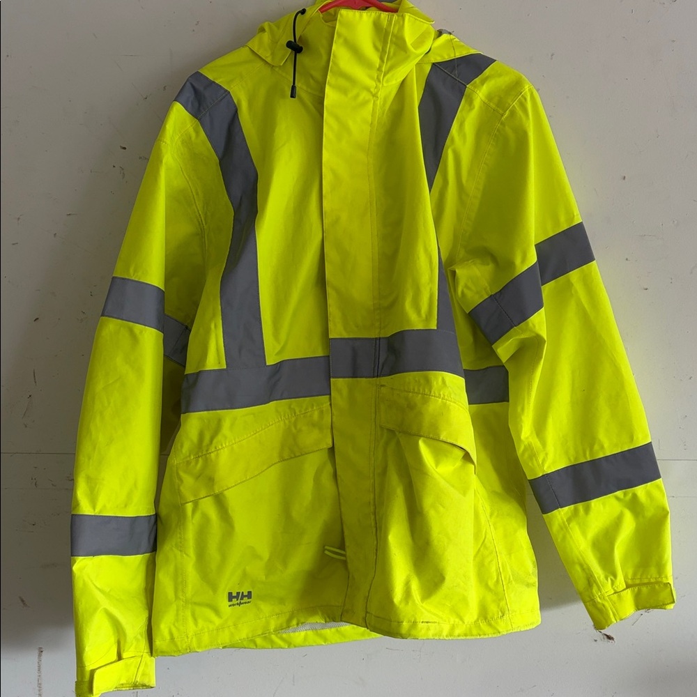 Helly Hansen Hi-Vis Yellow Hooded Safety Jacket with Gray Reflective Stripes